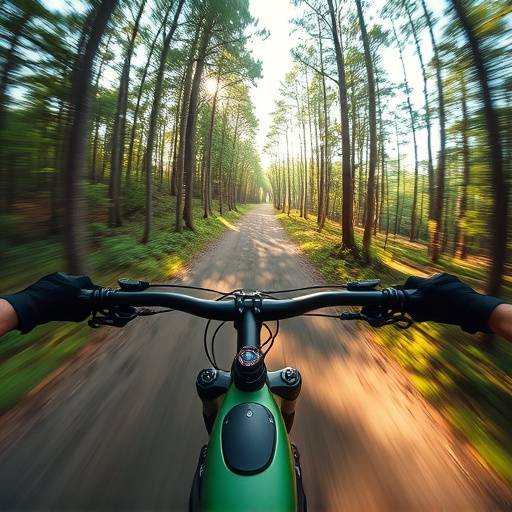 Action Camera Mounted on a Helmet During Mountain Biking