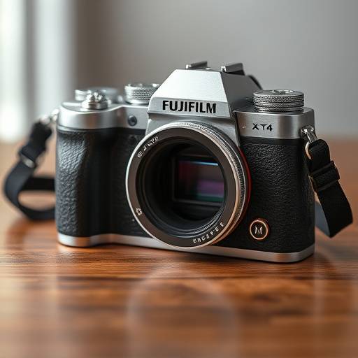 Fujifilm X-T4 in silver color, lying on a wooden table