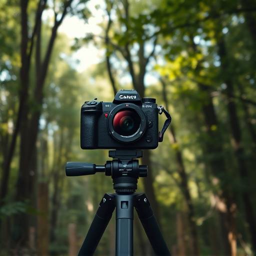 Mirrorless Camera on a Tripod in a Forest