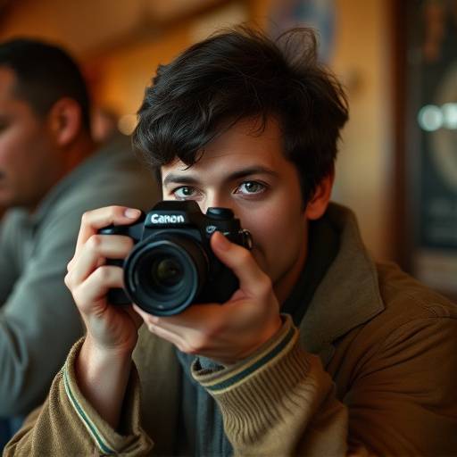 Photographer holding a medium format camera taking a picture.